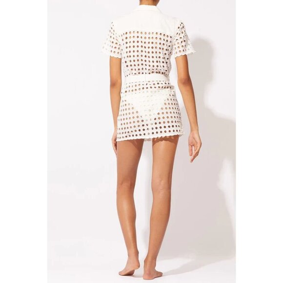 SOLID & STRIPED Harper White Cotton Eyelet Belted Shirt Dress Cover-Up, Size S - Picture 2 of 16